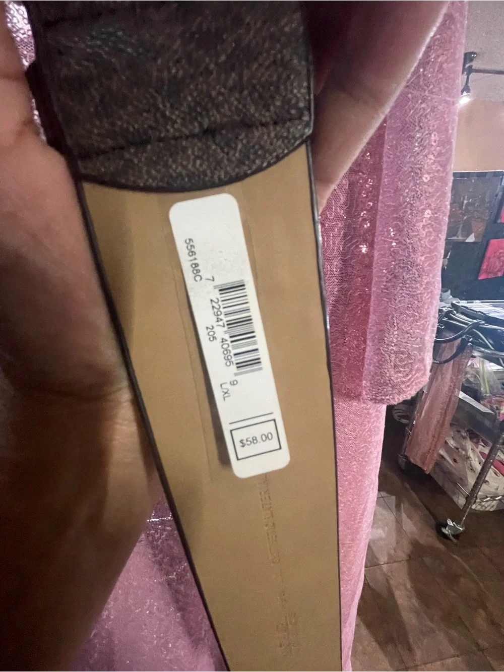 Michael Kors Brown Signature Logo Belt with Gold MK Plaque